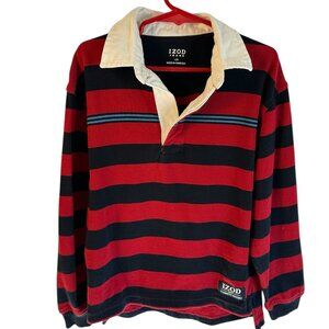 Boys IZOD Rugby Striped Long Sleeve Polo Sz 7